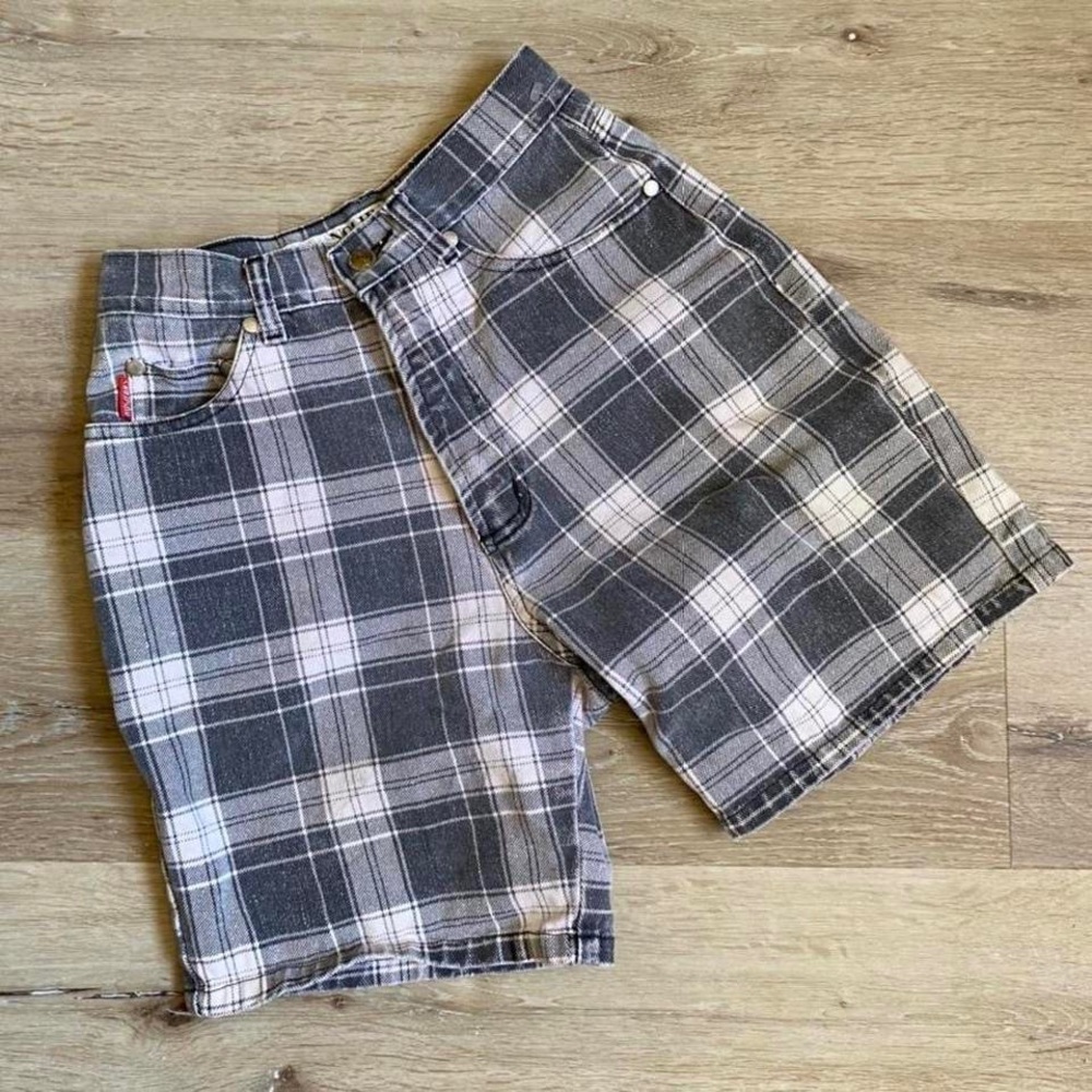 Vintage Grey and White Plaid High Waisted Shorts